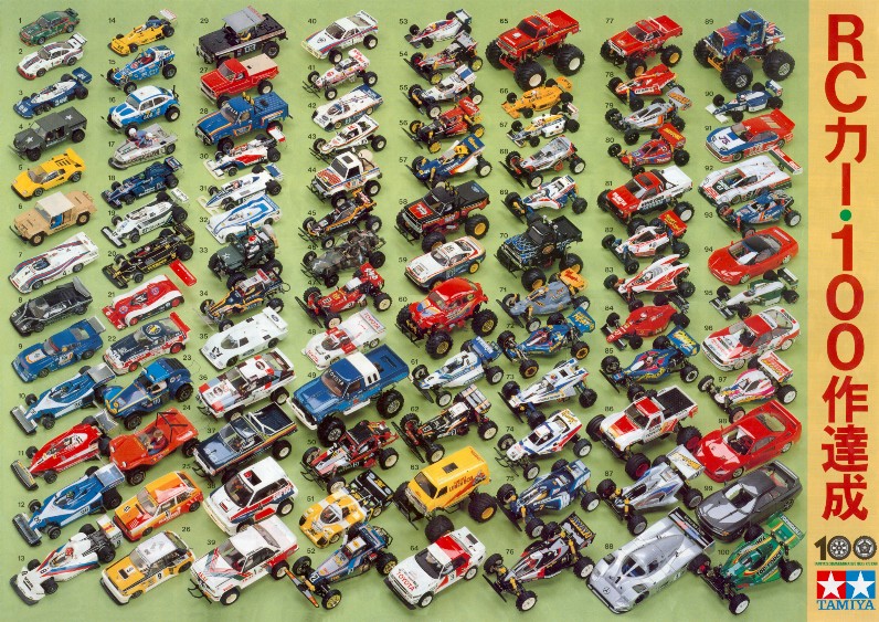 Tamiya's first 100 RC Cars!  Click to see larger image